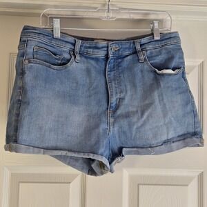 Universal Thread Midi Shorts High-Rise Womens Size 16 Denim Distressed Stretch‎